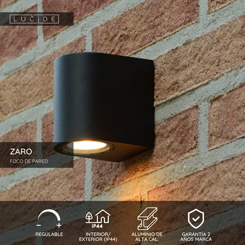 Lucide ZARO - Foco de pared / Lámpara de pared Dentro/Fuera - 1xGU10 - IP44 - Negro - USP